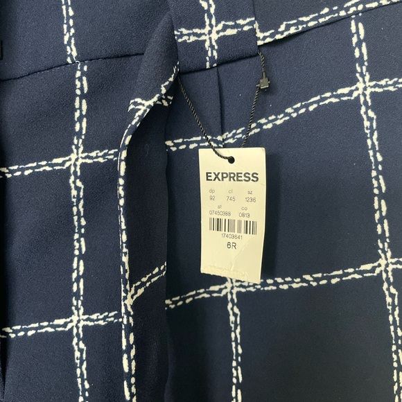 Express High Waisted Windowpane Print Sash Tie Ankle Pant - Picture 7 of 9